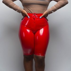 NWT Good Time USA Faux Vinyl Red Bermudas Shorts